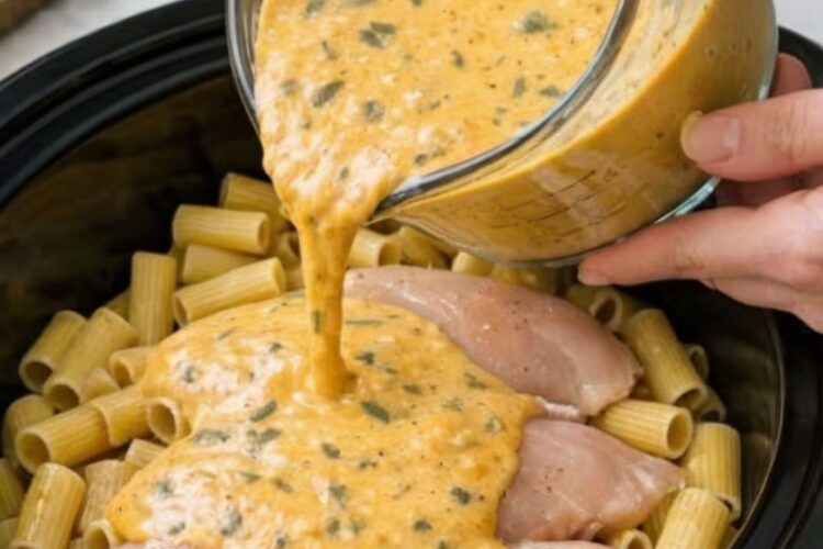Fall comfort in a single pot: raw chicken and dry pasta slow-cook in a silky butternut squash sauce infused with sage and Parmesan. No pre-cooking, no boiling water, no babysitting—just layer, pour, and walk away. The squash creates natural creaminess without heavy roux, and the slow cooker ensures perfectly tender pasta every time.