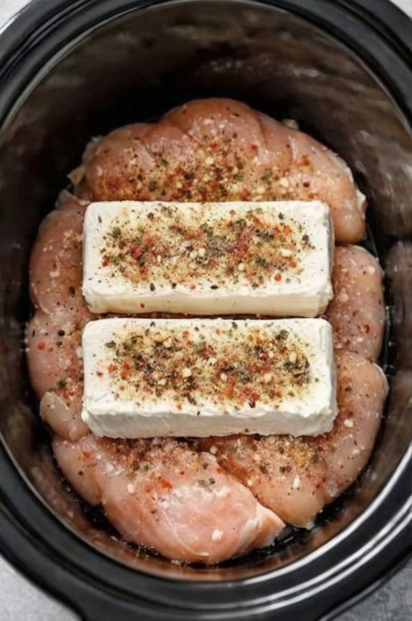 The ultimate 4-ingredient dump-and-go dinner: chicken breasts cooked in cream cheese, ranch seasoning, and broth until fall-apart tender in the most ridiculously creamy sauce. No prep, no browning, no babysitting—just throw it all in and walk away. Serve over potatoes, rice, or noodles for the easiest comfort food dinner that tastes like you actually tried