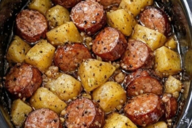 The ultimate hands-off dinner: smoky sausage, golden potatoes, and sweet bell peppers layered in a slow cooker and braised in their own juices until fork-tender. No browning, no stirring, just strategic layering and patience. Ready in 4 hours with zero babysitting for a complete one-pot meal.
