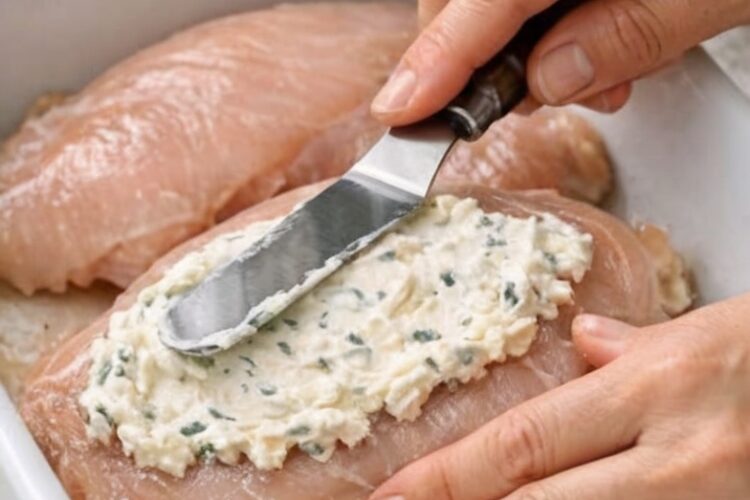 Tender chicken breasts smothered in a velvety, herb-infused cream cheese layer that bakes up golden and bubbly. This one-dish wonder delivers restaurant-quality comfort with just 10 minutes of prep and minimal cleanup.