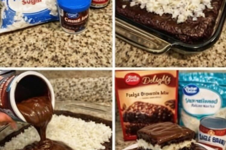 Rich, fudgy brownies topped with a thick layer of sweet coconut that bakes up golden and toasted, creating a dessert that tastes exactly like a Mounds candy bar. Easy to make with a brownie mix base and just three ingredients for the topping.