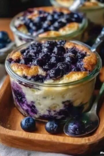 Protein-packed baked oatmeal jars bursting with juicy blueberries and warm spices. With 47g of protein per serving, these grab-and-go breakfasts are perfect for meal prep and taste like dessert for breakfast. Naturally sweetened, gluten-free adaptable, and ready in under 40 minutes.
