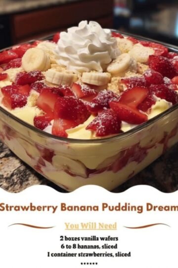 Southern classic layered dessert with homemade vanilla pudding, vanilla wafers, fresh banana slices, and strawberries. Egg yolks are tempered with warm milk, then cooked with cornstarch until thick and creamy. Layered while warm with fruit and cookies in a 9x13 dish, then chilled until set. The wafers soften perfectly while the pudding becomes firm and silky.