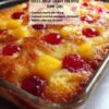 The easiest dessert you'll ever make: cherry pie filling and crushed pineapple topped with dry yellow cake mix and melted butter, baked until golden and bubbling. No mixing, no bowls, just layer and bake for a warm, gooey dessert with crispy topping. Perfect with vanilla ice cream melting into the warm fruit.