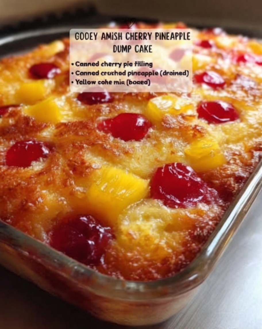 The easiest dessert you'll ever make: cherry pie filling and crushed pineapple topped with dry yellow cake mix and melted butter, baked until golden and bubbling. No mixing, no bowls, just layer and bake for a warm, gooey dessert with crispy topping. Perfect with vanilla ice cream melting into the warm fruit.