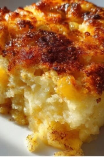 The simplest 3-ingredient dessert: crushed pineapple topped with dry yellow cake mix and butter slices, baked until golden and bubbling. No mixing, no bowls, just layer and bake for a gooey, caramelized dessert with crispy topping. Perfect with vanilla ice cream melting into the warm pineapple.