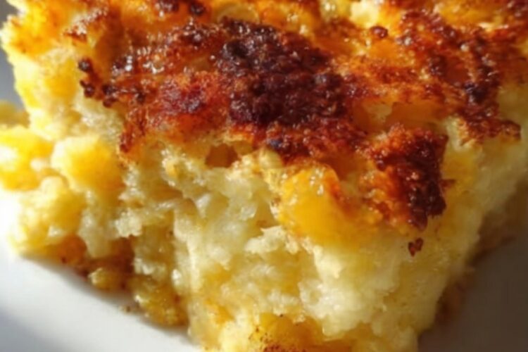 The simplest 3-ingredient dessert: crushed pineapple topped with dry yellow cake mix and butter slices, baked until golden and bubbling. No mixing, no bowls, just layer and bake for a gooey, caramelized dessert with crispy topping. Perfect with vanilla ice cream melting into the warm pineapple.