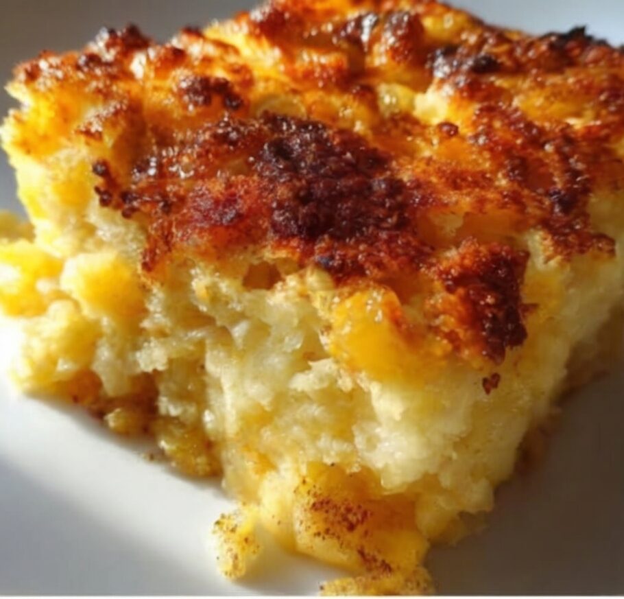 The simplest 3-ingredient dessert: crushed pineapple topped with dry yellow cake mix and butter slices, baked until golden and bubbling. No mixing, no bowls, just layer and bake for a gooey, caramelized dessert with crispy topping. Perfect with vanilla ice cream melting into the warm pineapple.