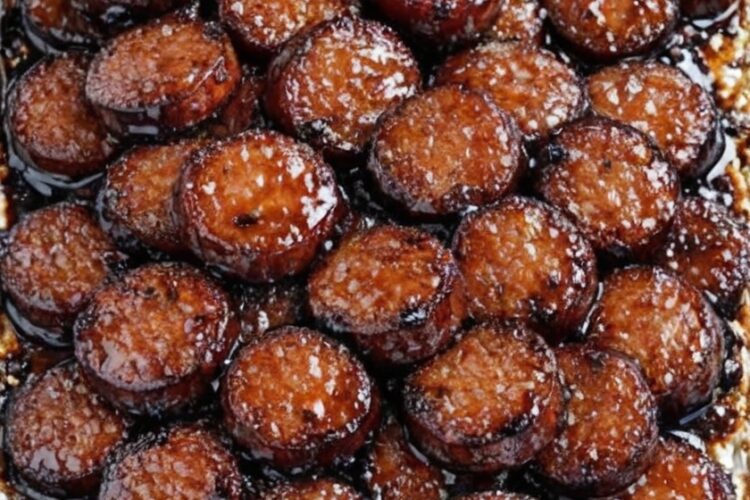 The ultimate party appetizer: smoky kielbasa coins slow-cooked in a sticky-sweet glaze of brown sugar, ketchup, and mustard, then finished under the broiler for caramelized perfection. Just 4 ingredients create the dish that disappears first at every gathering. Perfect finger food with toothpicks.