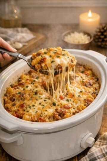4-Ingredient Slow Cooker Baked Mostaccioli