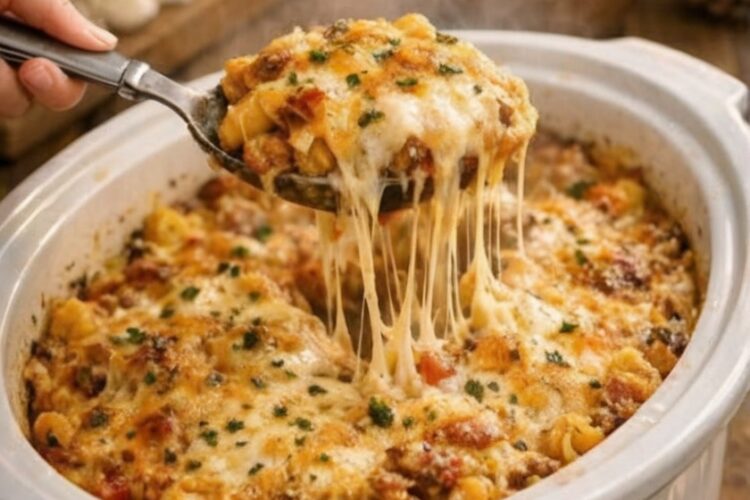 4-Ingredient Slow Cooker Baked Mostaccioli