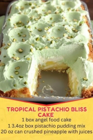 Light, fluffy angel food cake made with crushed pineapple baked right into the batter. Angel food cake mix whisked with eggs, oil, and undrained crushed pineapple, baked until golden, cooled completely, then topped with whipped topping and pistachio pudding swirled together. The result: incredibly moist tropical dessert with pockets of juicy pineapple throughout and creamy pistachio topping. Perfect make-ahead cake for potlucks and holiday gatherings.