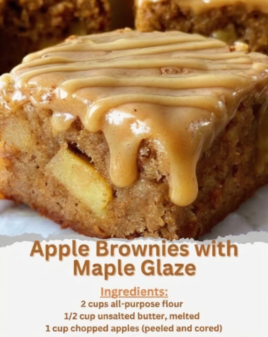 Soft, moist apple brownies topped with a sweet maple glaze — a perfect easy fall dessert that works for family gatherings, holidays, or simple weeknight baking.