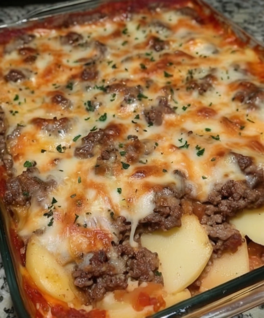 A rich, creamy, and cheesy layered casserole with tender potatoes and savory beef — the perfect easy family dinner for busy nights or cozy weekends.