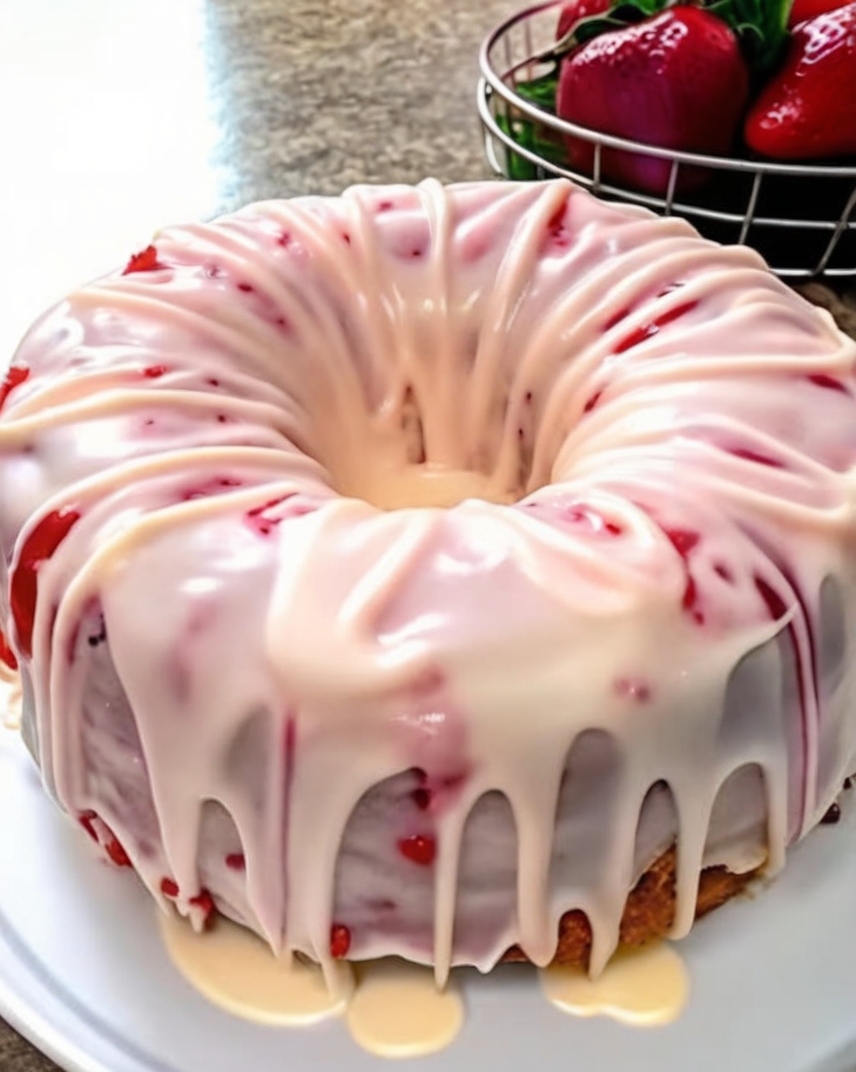 A rich, buttery, and moist pound cake with sweet strawberries and a hint of tangy cream cheese — the perfect easy homemade dessert for any occasion.