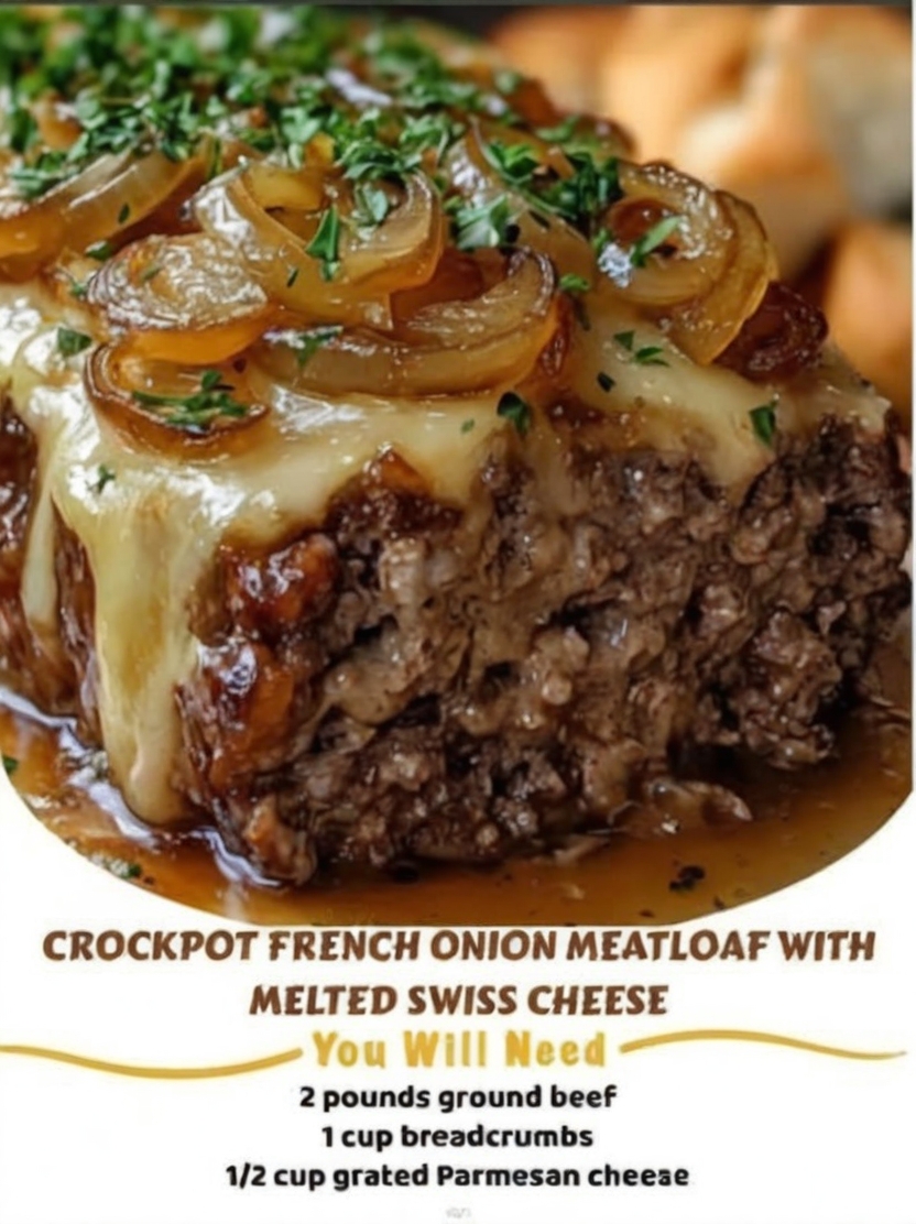 A tender, juicy meatloaf slow-cooked to perfection and topped with melted Swiss cheese — the ultimate easy comfort food dinner for family meals and busy days.