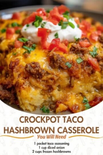 A creamy, cheesy slow cooker casserole made with seasoned beef and tender hashbrowns, perfect for easy family dinners.