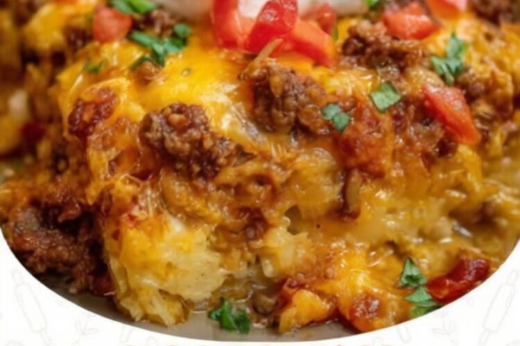 A creamy, cheesy slow cooker casserole made with seasoned beef and tender hashbrowns, perfect for easy family dinners.