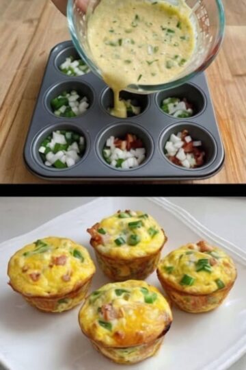 Fluffy baked egg cups filled with vegetables and optional meat, perfect for a quick and easy breakfast.