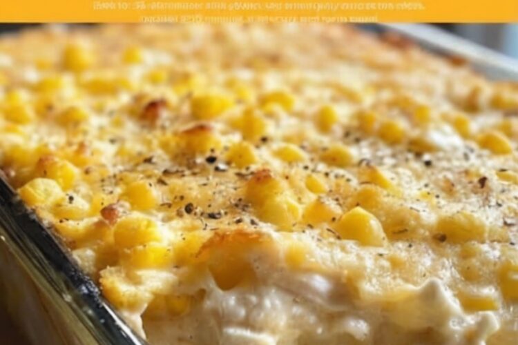 A creamy chicken and corn filling topped with golden cornbread, perfect for a comforting and easy family meal.