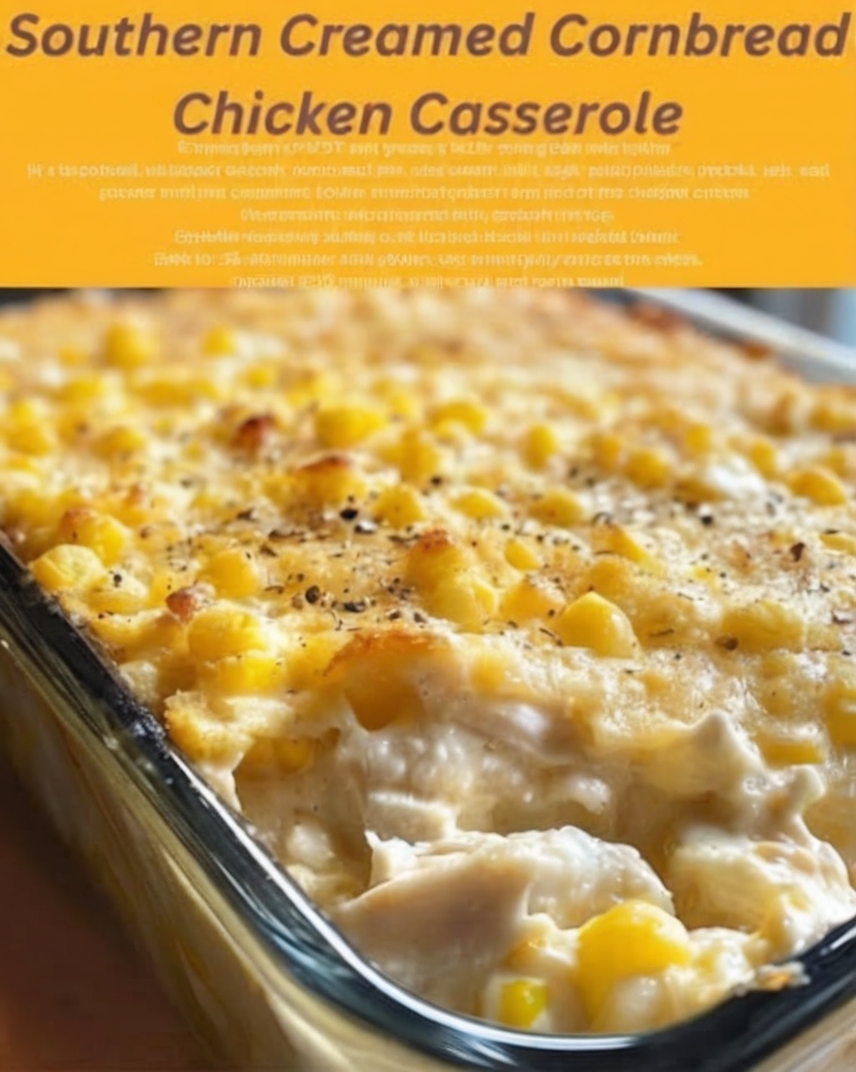 A creamy chicken and corn filling topped with golden cornbread, perfect for a comforting and easy family meal.