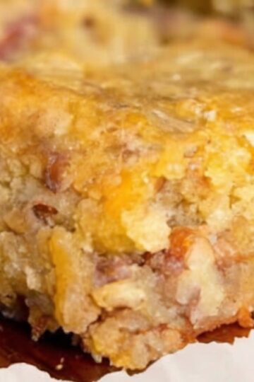 A rich, buttery Southern dessert made with brown sugar and pecans, featuring a soft, moist texture and a golden top.