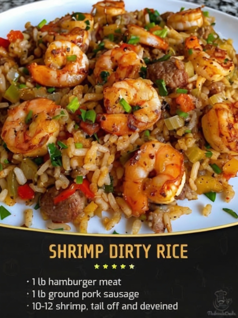A hearty, one-pan rice dish loaded with seasoned meat, tender shrimp, and bold Cajun spices, perfect for a comforting family meal.