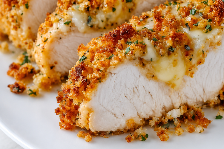 Easy baked ranch chicken coated in buttery Ritz crackers and three cheeses. A crispy, juicy, family-friendly weeknight dinner recipe.
