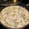 An easy one-pan ground beef and green bean dinner in a creamy mushroom sauce topped with melted cheddar. Perfect comfort food for busy weeknights.