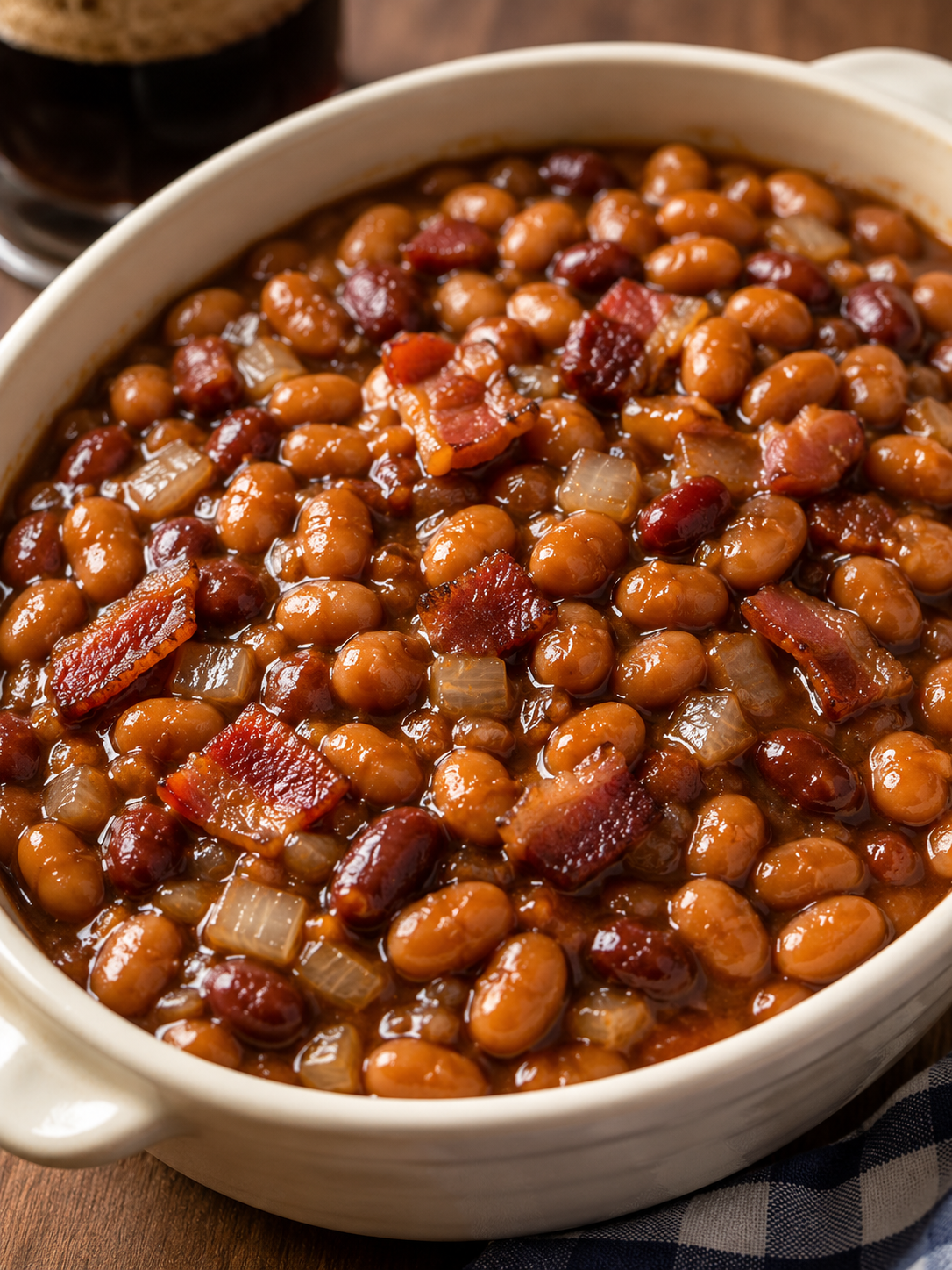 Smoky-sweet baked beans made with root beer, bacon, and brown sugar. The ultimate BBQ side dish for cookouts and summer gatherings.