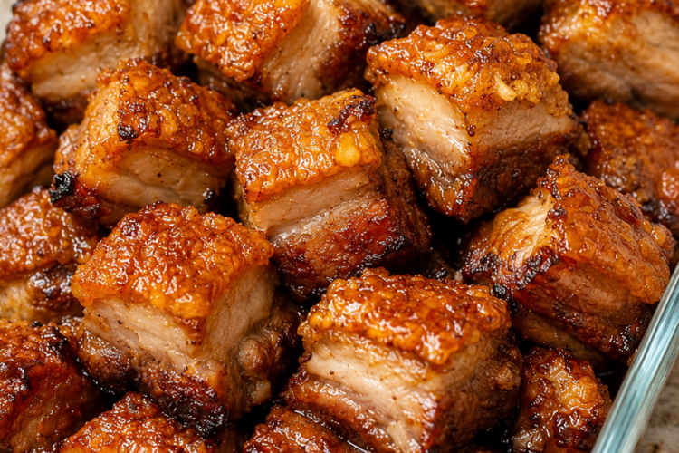 Oven-roasted pork belly cubes with golden, shatteringly crisp edges and juicy interiors. A simple 3-ingredient appetizer perfect for parties and entertaining.