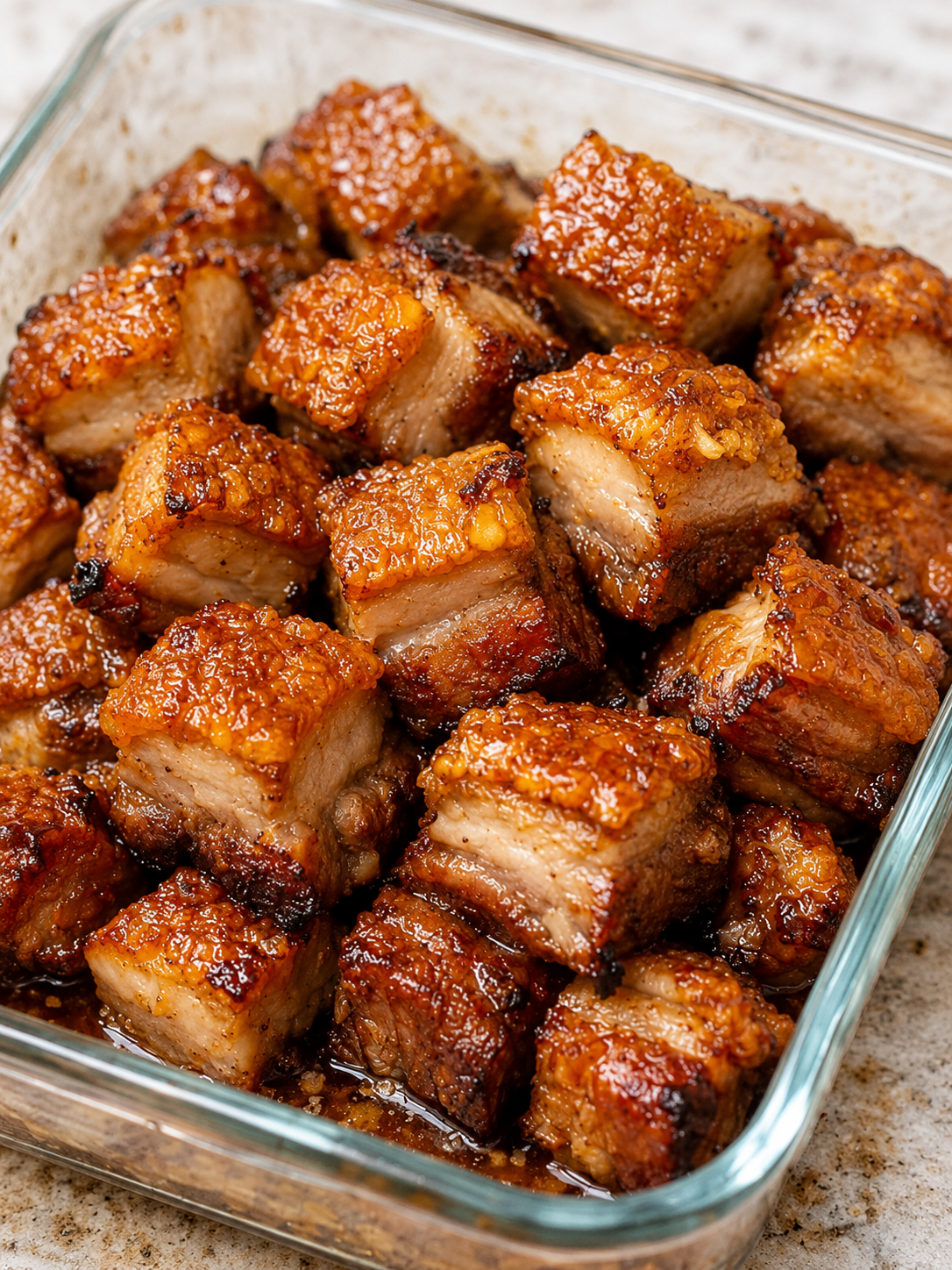 Oven-roasted pork belly cubes with golden, shatteringly crisp edges and juicy interiors. A simple 3-ingredient appetizer perfect for parties and entertaining.