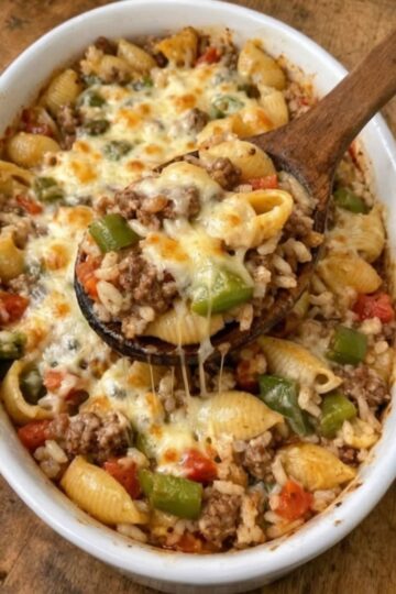 A hearty, family-style baked pasta that captures the flavors of traditional stuffed peppers in an easy one-dish casserole. Perfect for weeknight dinners, meal prep, and comfort food cravings.