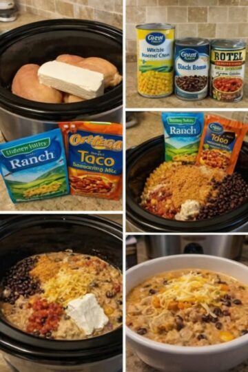 A creamy, hearty Tex-Mex slow cooker chicken recipe made with ranch seasoning, taco seasoning, black beans, and Rotel. This easy crockpot dinner is perfect for busy weeknights, family meal prep, potlucks, and freezer meals.