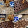 An ultra-moist chocolate poke cake soaked with sweetened condensed milk and caramel sauce, topped with whipped topping and toffee bits. The ultimate make-ahead potluck dessert.