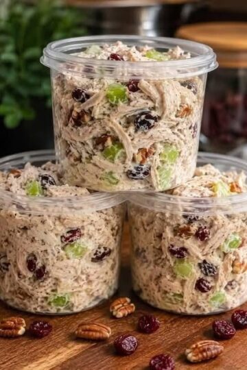 A creamy, protein-packed cranberry pecan chicken salad made with juicy chicken breast, toasted pecans, sweet dried cranberries, crisp celery, and a light homemade dressing. Perfect for meal prep, sandwiches, wraps, brunches, and healthy lunches.