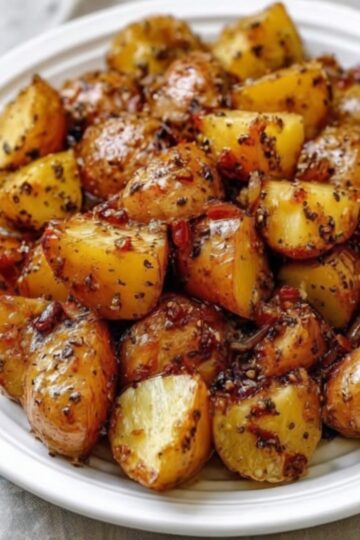 Honey Garlic Roasted Baby Potatoes are crispy on the outside, fluffy on the inside, and coated in a rich honey garlic glaze with Italian herbs. This easy roasted potato recipe is perfect for weeknight dinners, holiday side dishes, family meals, meal prep, and comfort food lovers looking for a simple yet flavorful potato recipe that pairs beautifully with steak, chicken, seafood, or grilled favorites.