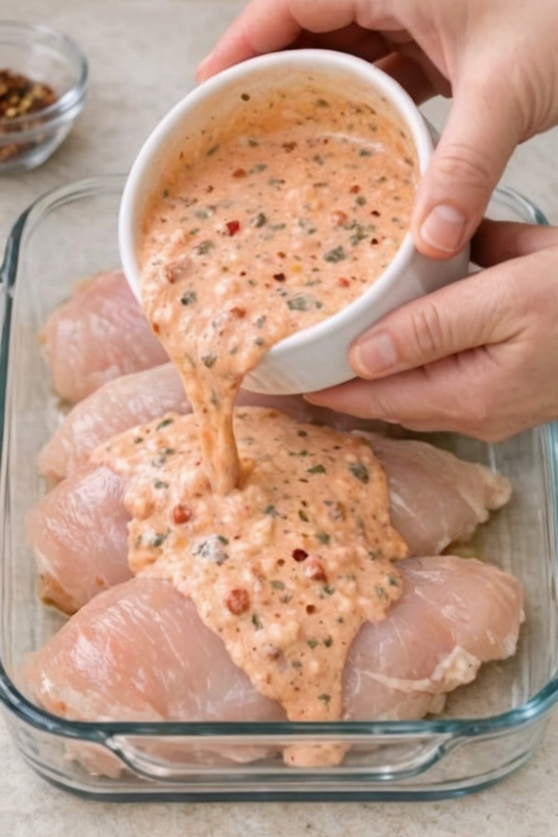 Creamy Herb Baked Chicken is an easy one-pan dinner featuring juicy chicken breasts coated in a rich garlic Parmesan herb sauce that bakes into a golden, flavorful crust. Perfect for busy weeknight meals, healthy family dinners, meal prep, low-carb comfort food, and simple homemade recipes that deliver restaurant-quality flavor with minimal effort.