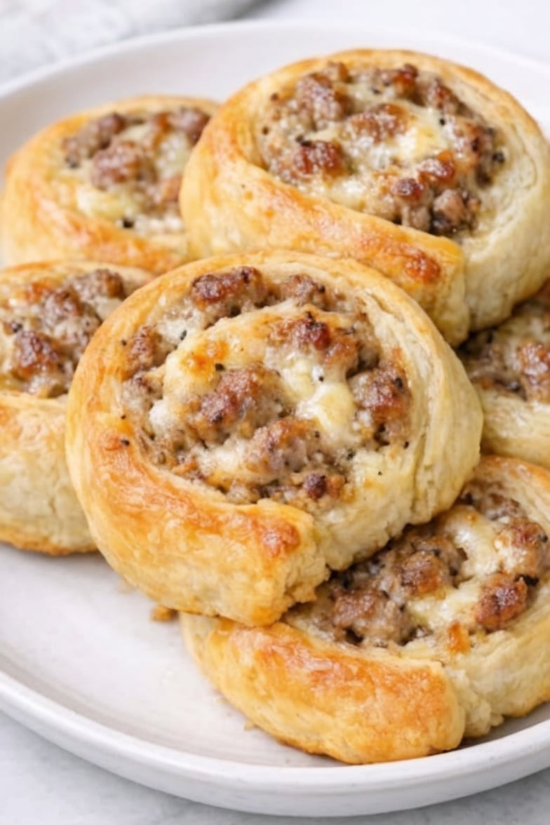 These 3-Ingredient Sausage Cream Cheese Pinwheels combine flaky puff pastry with savory breakfast sausage and creamy cheese for the ultimate easy appetizer. Perfect for holiday entertaining, brunch menus, game day snacks, potluck recipes, family gatherings, and make-ahead party food, these buttery pinwheels bake into golden, crispy spirals with a rich, cheesy center everyone will love.