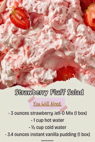 This easy no-bake Strawberry Fluff Salad combines strawberry gelatin, vanilla pudding, fluffy whipped topping, juicy strawberries, pineapple, and mini marshmallows into a creamy dessert that's perfect for summer picnics, family gatherings, holiday celebrations, potlucks, and make-ahead entertaining. Light, refreshing, and incredibly easy to prepare, it's a timeless recipe everyone loves.