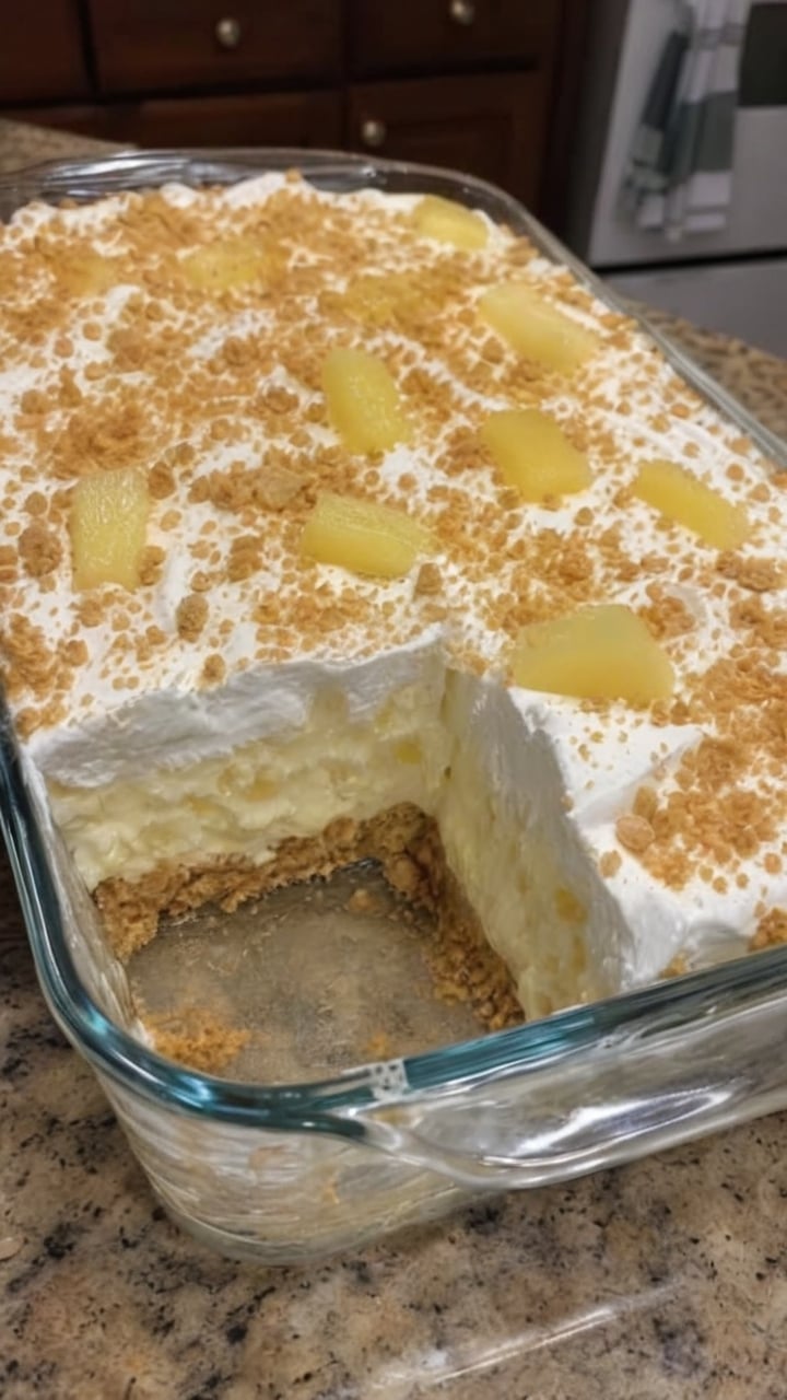 This No-Bake Pineapple Cream Dessert combines a buttery graham cracker crust with a creamy pineapple cheesecake filling and fluffy whipped topping for an easy make-ahead dessert everyone loves. Perfect for summer parties, family gatherings, potlucks, holiday celebrations, and backyard cookouts, this refreshing no-bake pineapple dessert delivers tropical flavor with minimal effort and no oven required.