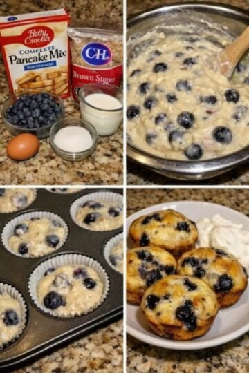 These Blueberry Pancake Muffins transform classic pancakes into fluffy, grab-and-go breakfast muffins loaded with juicy blueberries and made with simple pancake mix. Perfect for meal prep, school lunches, busy mornings, brunch spreads, freezer meals, and easy family breakfasts.