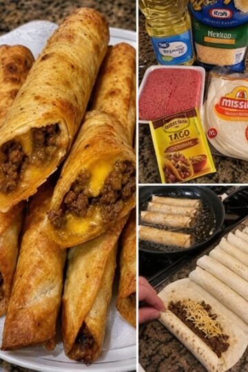 Crispy Beef and Cheese Taquitos feature seasoned ground beef, melted Mexican cheese, and golden flour tortillas fried until perfectly crunchy. This easy Mexican-inspired recipe is perfect for family dinners, Taco Tuesday, meal prep, freezer meals, and game day appetizers.