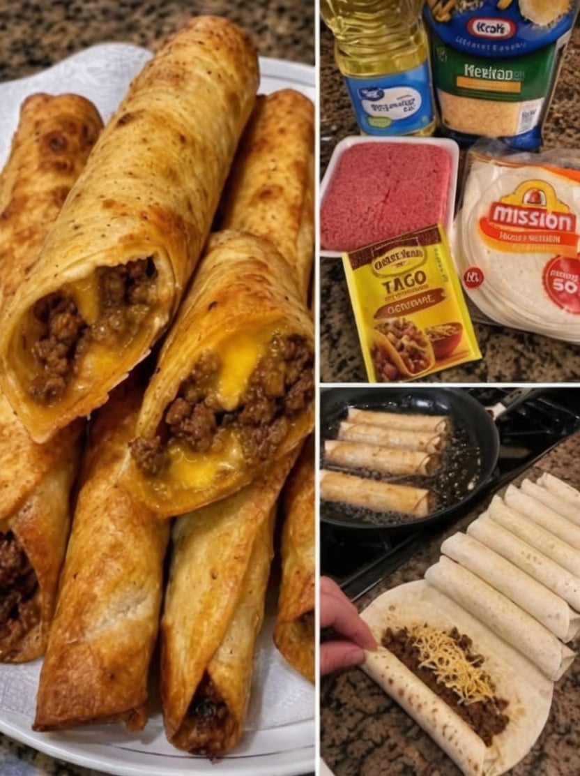 Crispy Beef and Cheese Taquitos feature seasoned ground beef, melted Mexican cheese, and golden flour tortillas fried until perfectly crunchy. This easy Mexican-inspired recipe is perfect for family dinners, Taco Tuesday, meal prep, freezer meals, and game day appetizers.