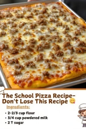 A nostalgic homemade School Cafeteria Pizza featuring a soft, slightly sweet sheet pan crust topped with rich pizza sauce, melted mozzarella cheese, and savory Italian sausage. Perfect for family dinners, meal prep, parties, game nights, and classic comfort food cravings.