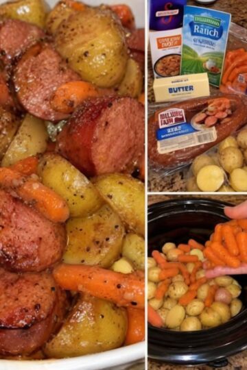 A hearty slow cooker dinner featuring smoky kielbasa sausage, tender potatoes, sweet carrots, buttery ranch seasoning, and a rich savory broth. Perfect for busy weeknights, meal prep, and family comfort food.
