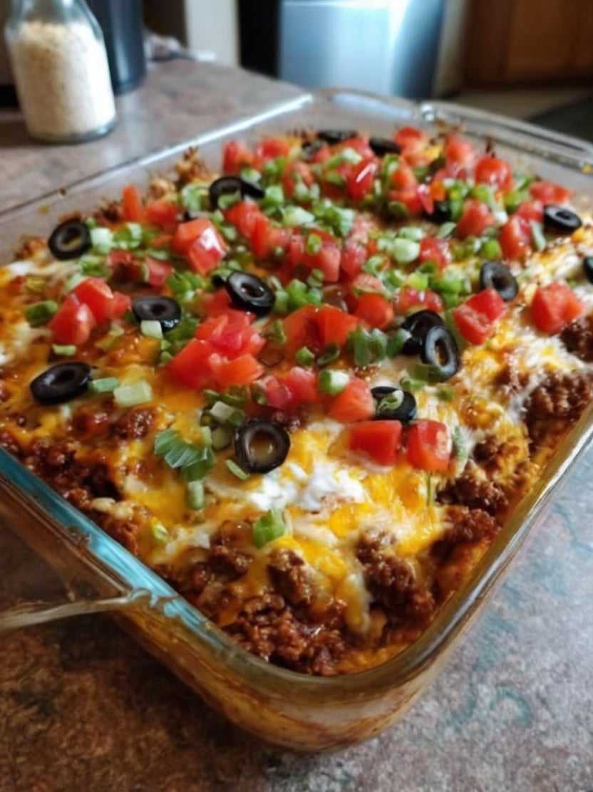 A cheesy keto taco casserole loaded with seasoned ground beef, cream cheese, sour cream, cheddar, and mozzarella. High in protein, low in carbs, and perfect for meal prep, weight loss goals, and easy family dinners.