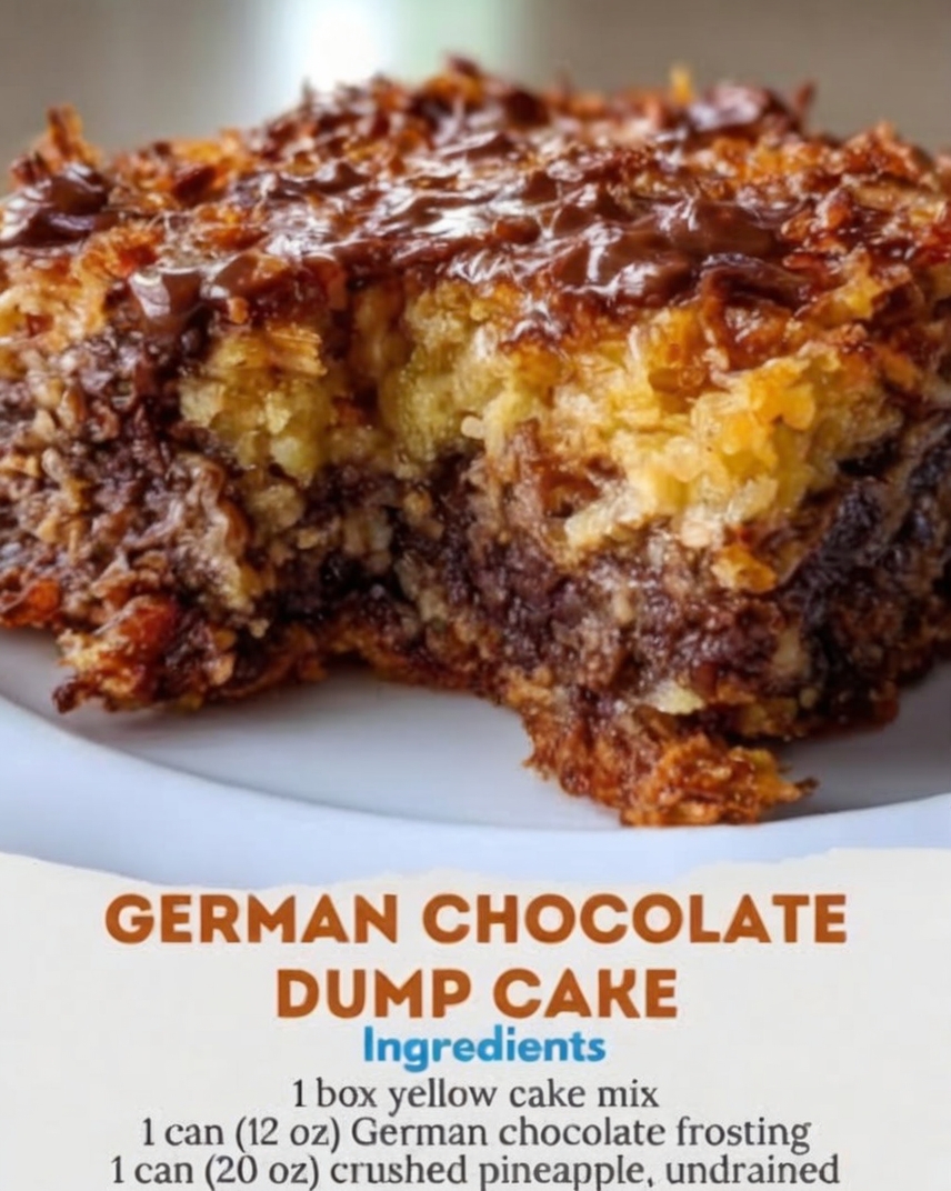 A warm, gooey dump cake featuring sweet crushed pineapple, rich coconut-pecan frosting, buttery yellow cake, toasted coconut, and crunchy pecans. An incredibly easy dessert perfect for holidays, potlucks, and family gatherings.