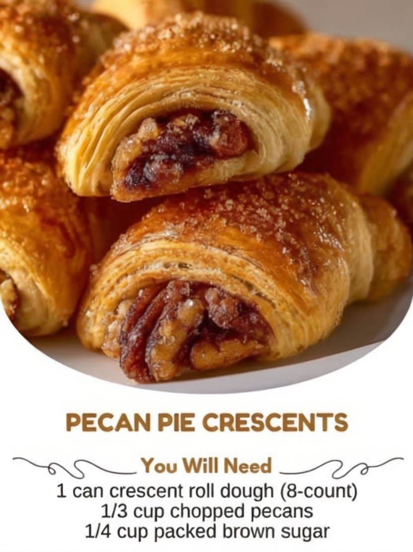 Buttery crescent rolls filled with a gooey pecan pie mixture and baked until golden and flaky. A quick and easy holiday-inspired pastry perfect for breakfast, brunch, or dessert.