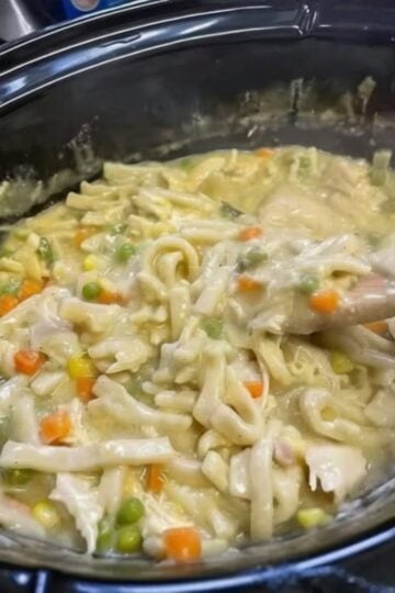 This Slow Cooker Creamy Chicken & Noodles is the ultimate cozy comfort food made with tender rotisserie chicken, hearty vegetables, silky egg noodles, and a rich, velvety broth. Perfect for busy weeknight dinners, family meal prep, budget-friendly comfort cooking, and high-protein homemade meals, this easy crockpot recipe delivers restaurant-quality flavor with minimal effort while naturally fitting into a wholesome family lifestyle.